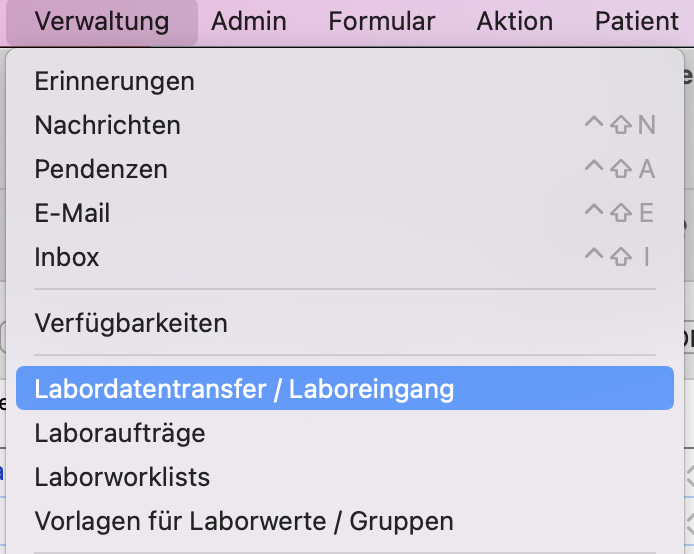 tomedo handbuch labor menue uebersicht verwaltung labordatentransfer laboreingang schweiz