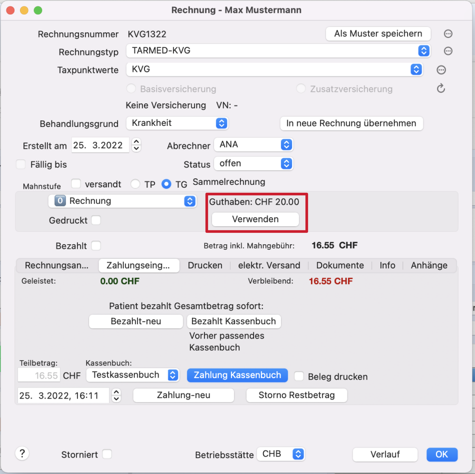 tomedo handbuch patientendetails patientenguthaben rechnung schweiz 1