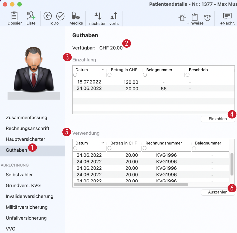 tomedo handbuch patientendetails patientenguthaben schweiz 2