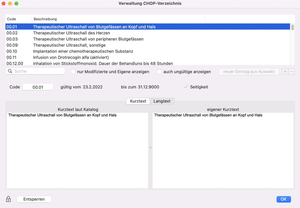 tomedo handbuch tarife chop codes verzeichnis schweiz