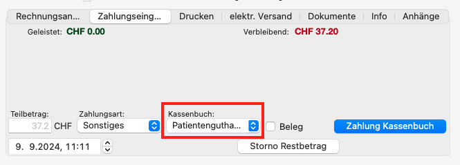 tomedo handbuch abrechnung einlesen buchungen rueckzahlungen kassenbuch zahlungseingang