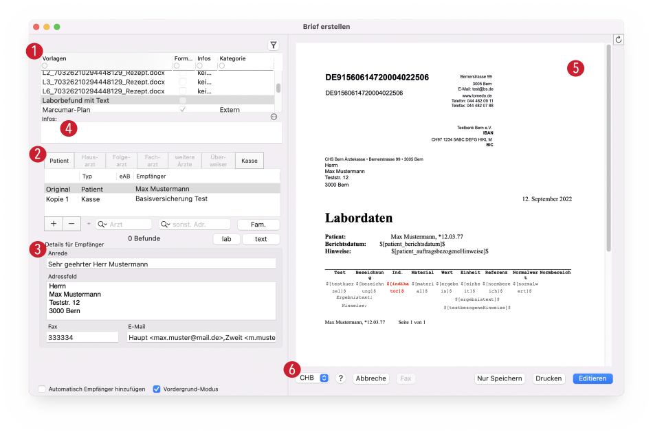 tomedo handbuch briefschreibung brief schreiben aus dossier labor schweiz