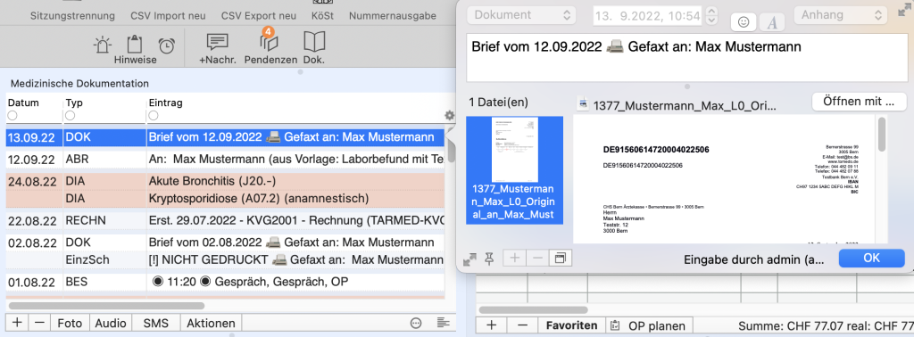 tomedo handbuch briefschreibung fax medizinische dokumentation dossiereintrag schweiz