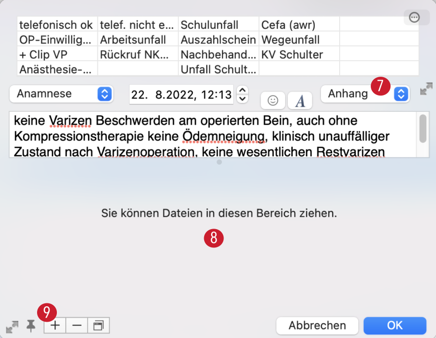 tomedo handbuch dossier neuer dossiereintrag eingabefenster anhang schweiz