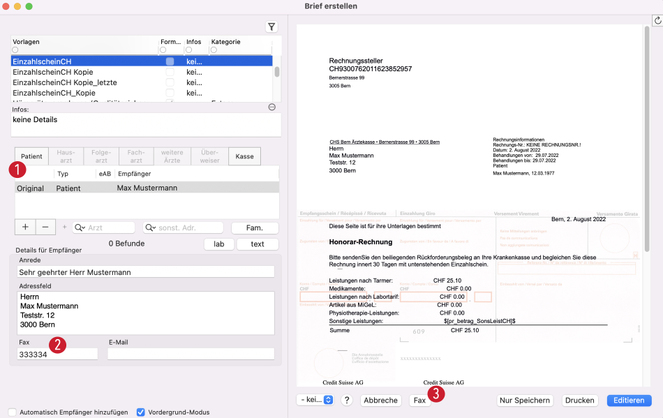 tomedo handbuch faxen brief erstellen schweiz