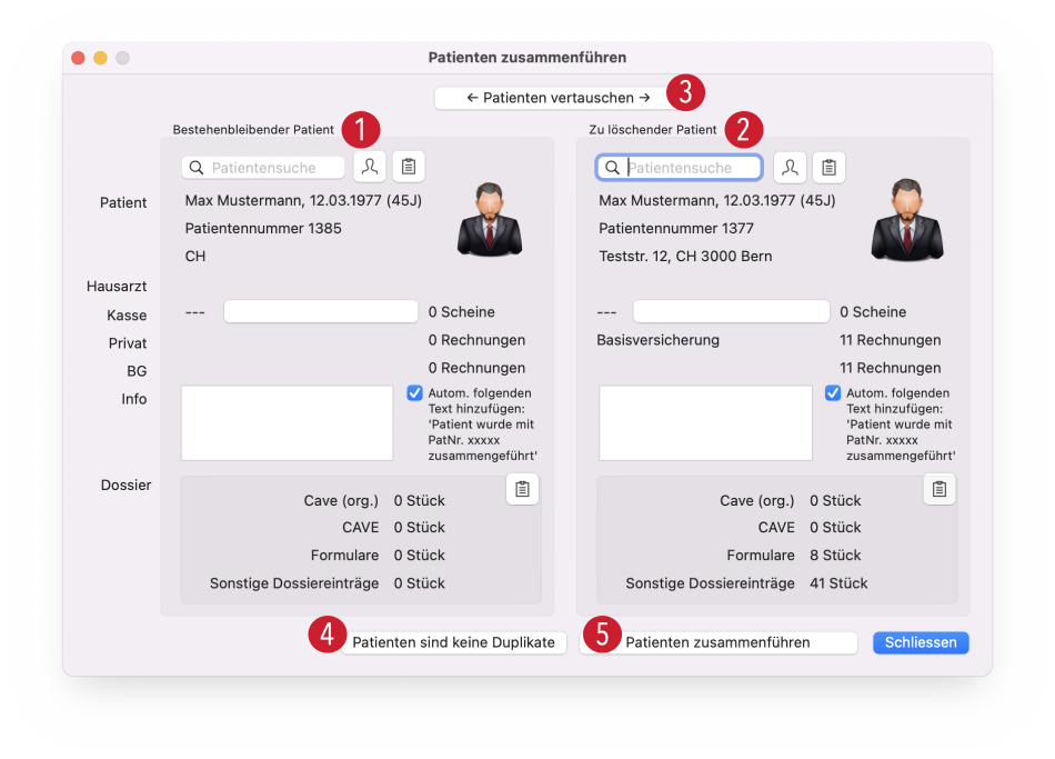 tomedo handbuch patientendetails duplikat kein duplikat fenster schweiz