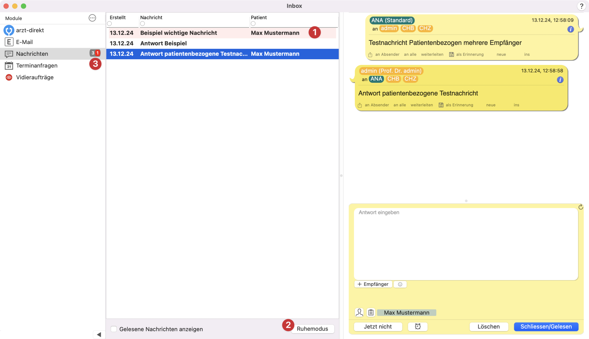 tomedo handbuch schweiz tagesliste inbox fenster