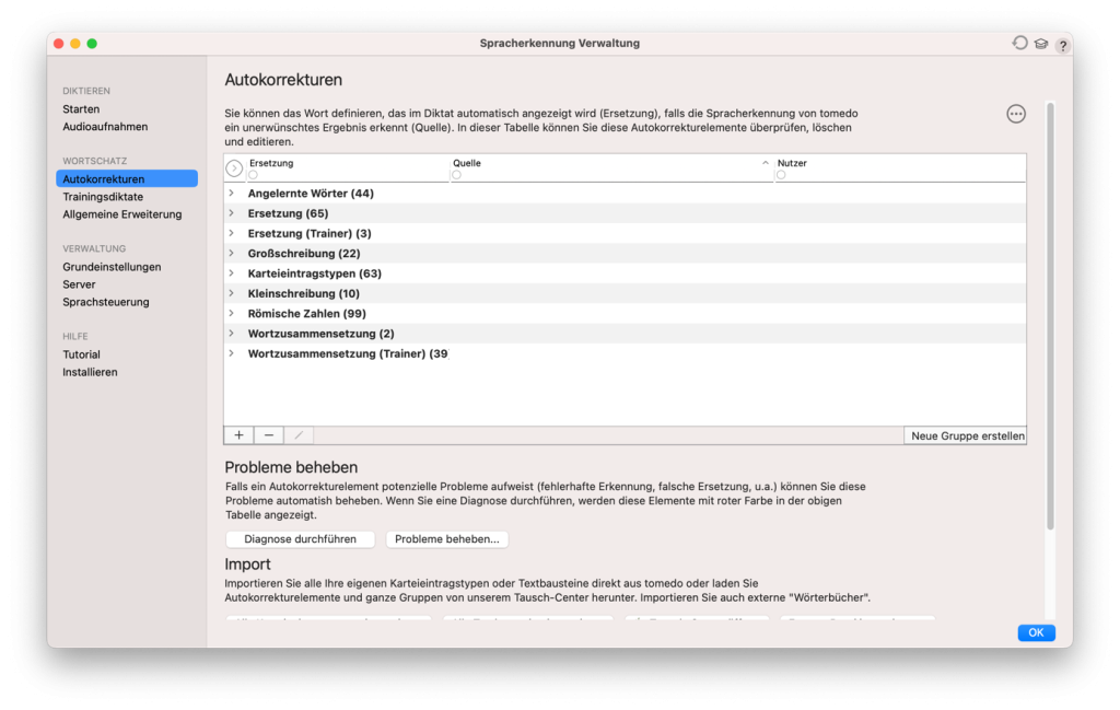 tomedo handbuch spracherkennung neue autokorrenturen