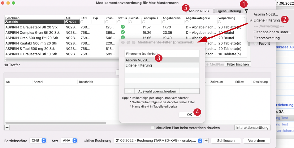 tomedo handbuch medikamentenverordnung suchfenster filter speichern schweiz 1