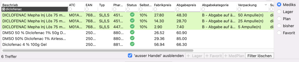 tomedo handbuch medikamentenverordnung suchteil suche filterzeile diclofenac 1