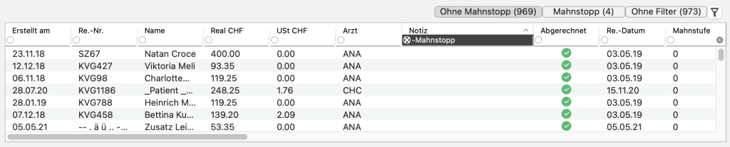 tomedo handbuch abrechnung kein mahnstopp filter