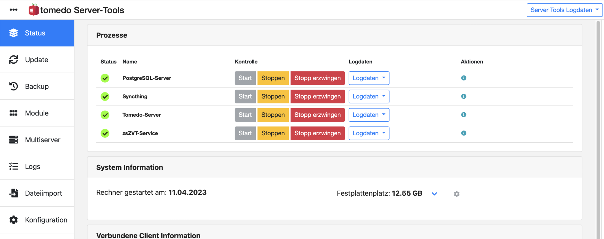 tomedo handbuch kartenzahlung server tools status