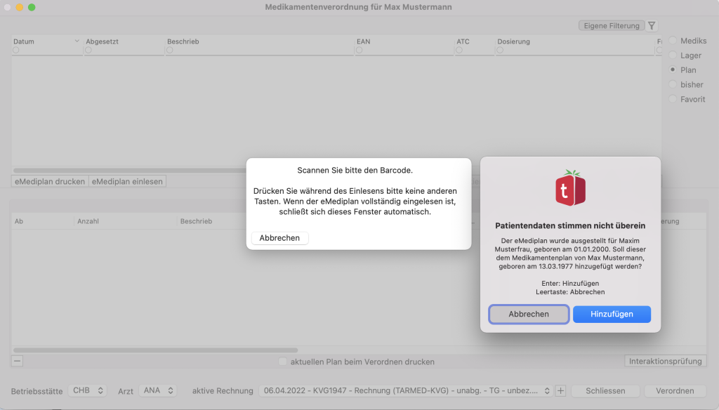 tomedo handbuch medikamentenverordnung emediplan scannen patientendaten schweiz