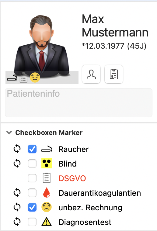 tomedo handbuch patientenmarker checkboxen patienteninfos schweiz