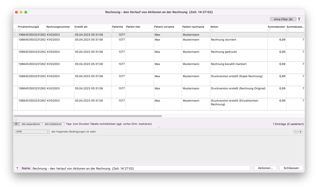 tomedo handbuch rechnung detail ansicht verlauf schweiz