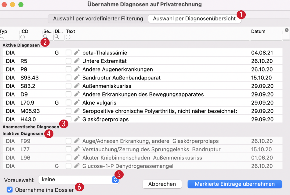 tomedo handbuch rechnung diagnosen hinzufuegen uebernahme auswahl uebersicht schweiz