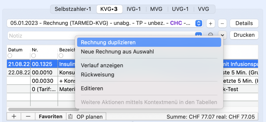 tomedo handbuch rechnung duplizieren menue schweiz