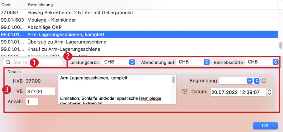 tomedo handbuch rechnung leistungen hinzufuegen plus button details schweiz