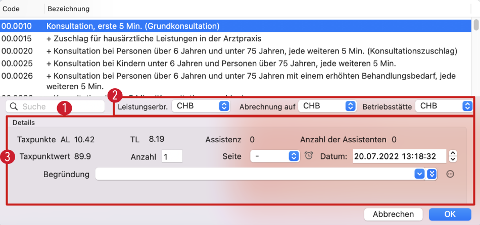 tomedo handbuch rechnung leistungen hinzufuegen plus symbol detail schweiz 2