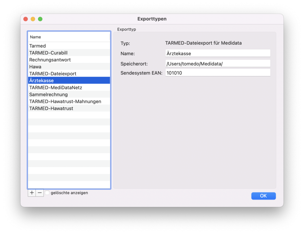 tomedo handbuch rechnungstypen exporttypen tarmed dateiexport medidata schweiz neu
