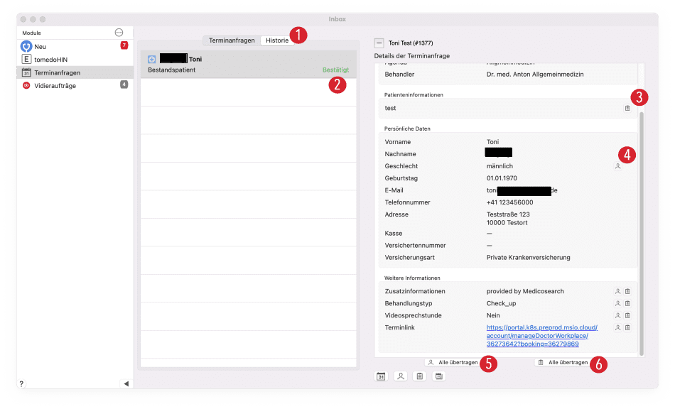 tomedo handbuch schweiz agenda medicosearch inbox historie