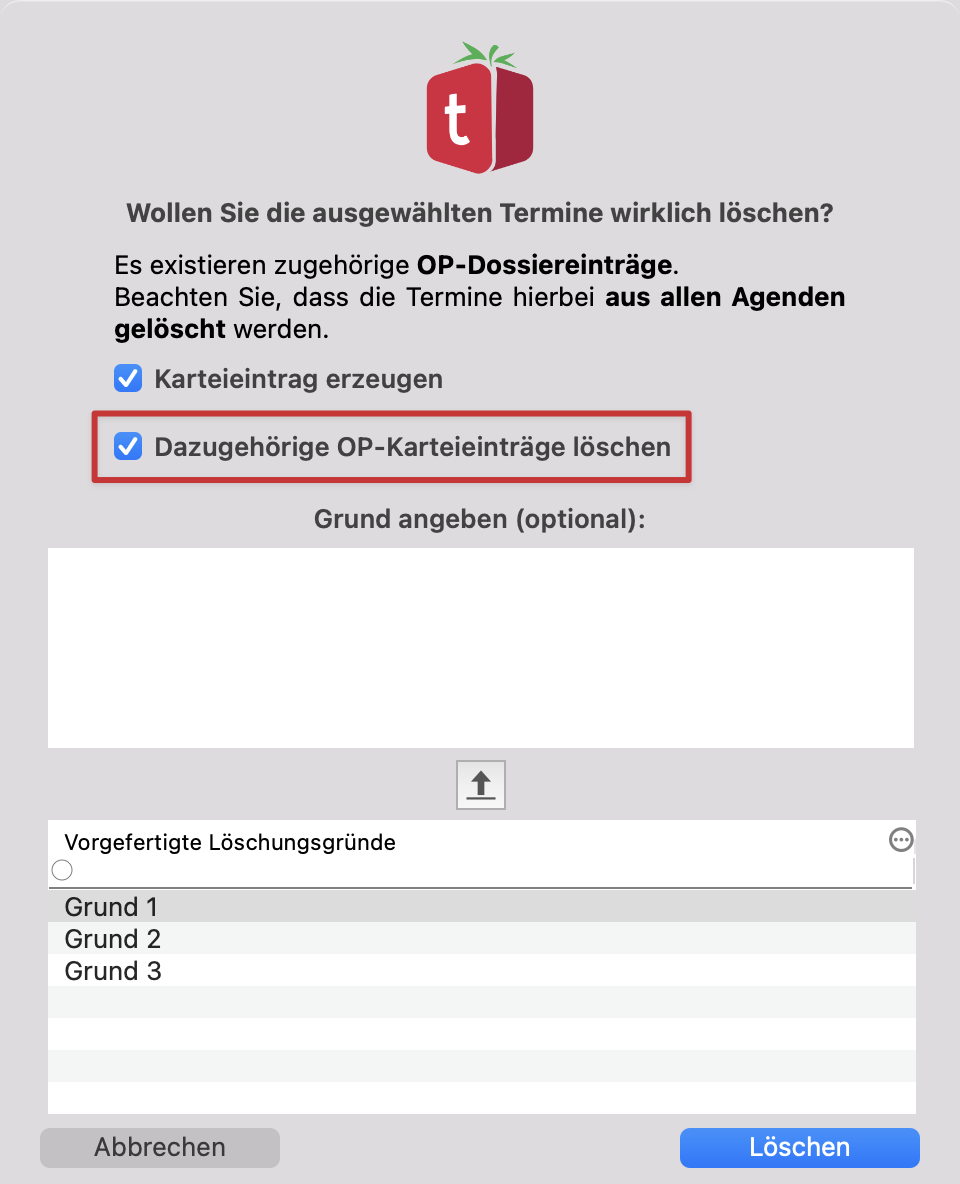 tomedo handbuch schweiz agenda termine loeschen op eintrag