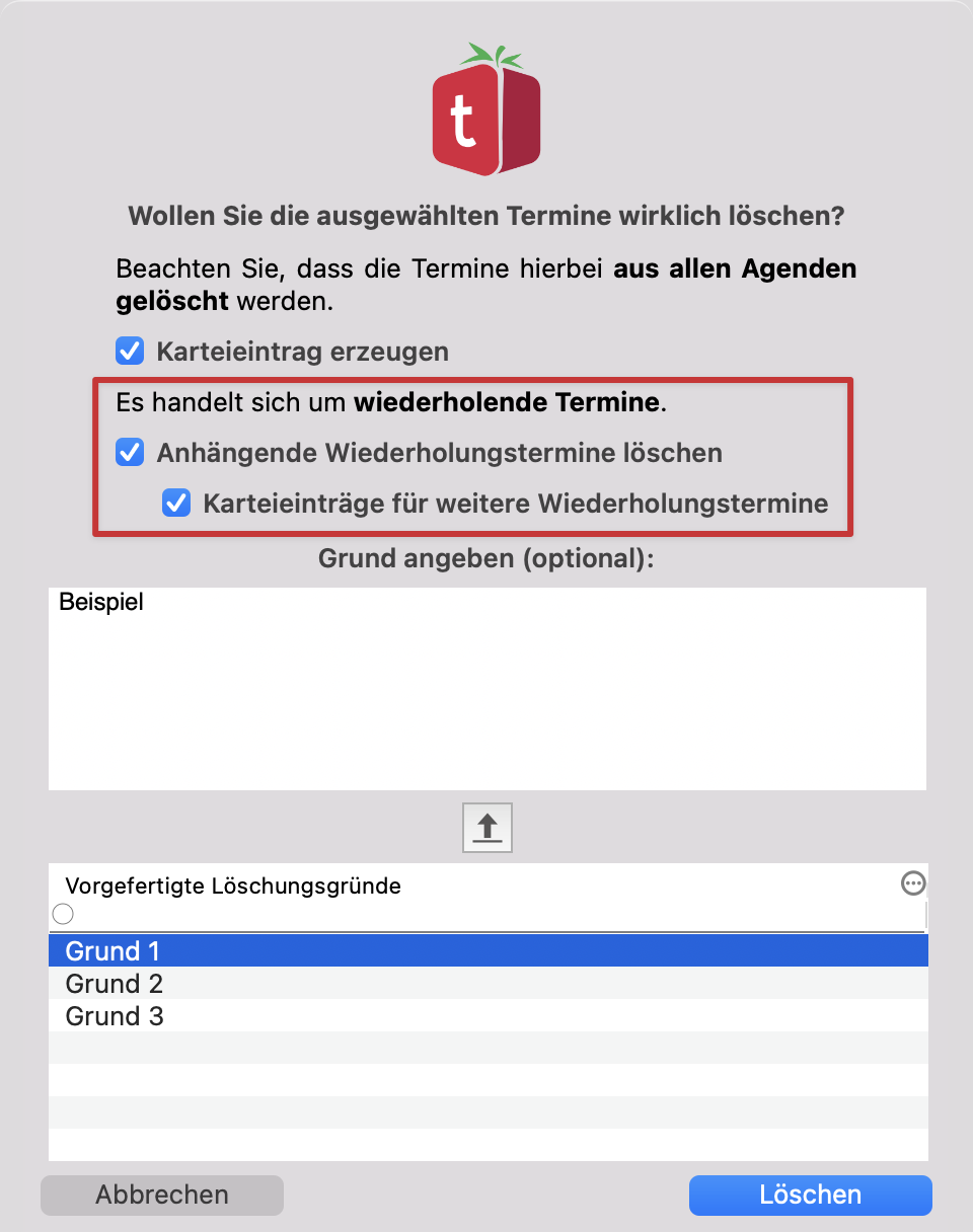 tomedo handbuch schweiz agenda termine loeschen wiederholung