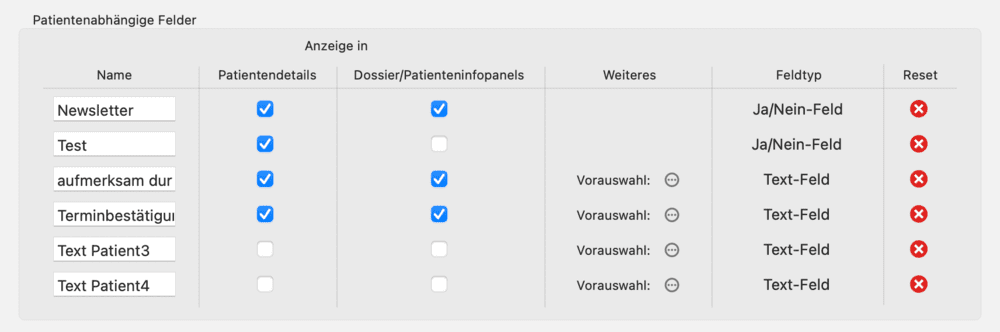 tomedo handbuch schweiz dossier patienteninfos felder zuruecksetzen