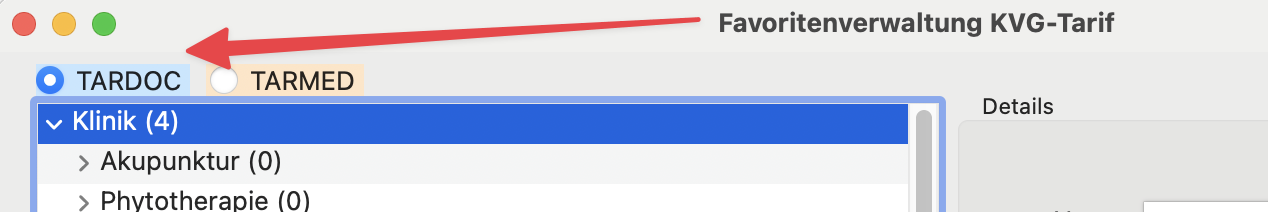 tomedo handbuch schweiz tarif tardoc rechnung favoriten