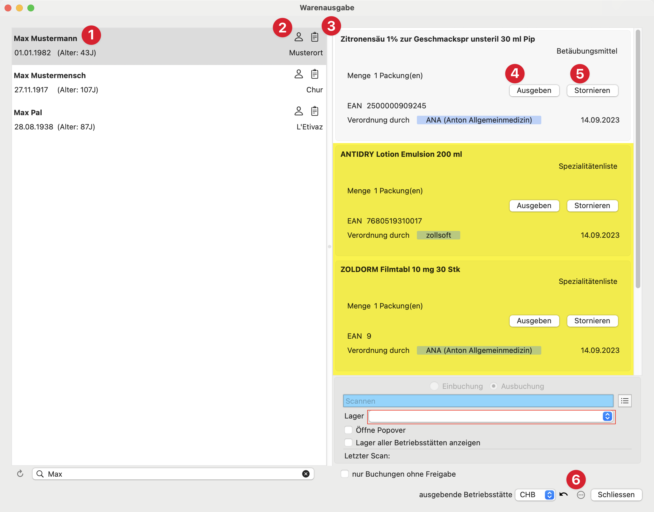 tomedo handbuch schweiz warenausgabe uebersicht