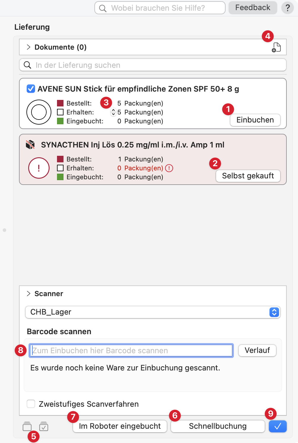 tomedo handbuch schweiz warenbestellung waren einbuchen