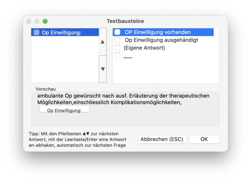 tomedo handbuch textbausteine dossiereintrag frage antwort dialog schweiz