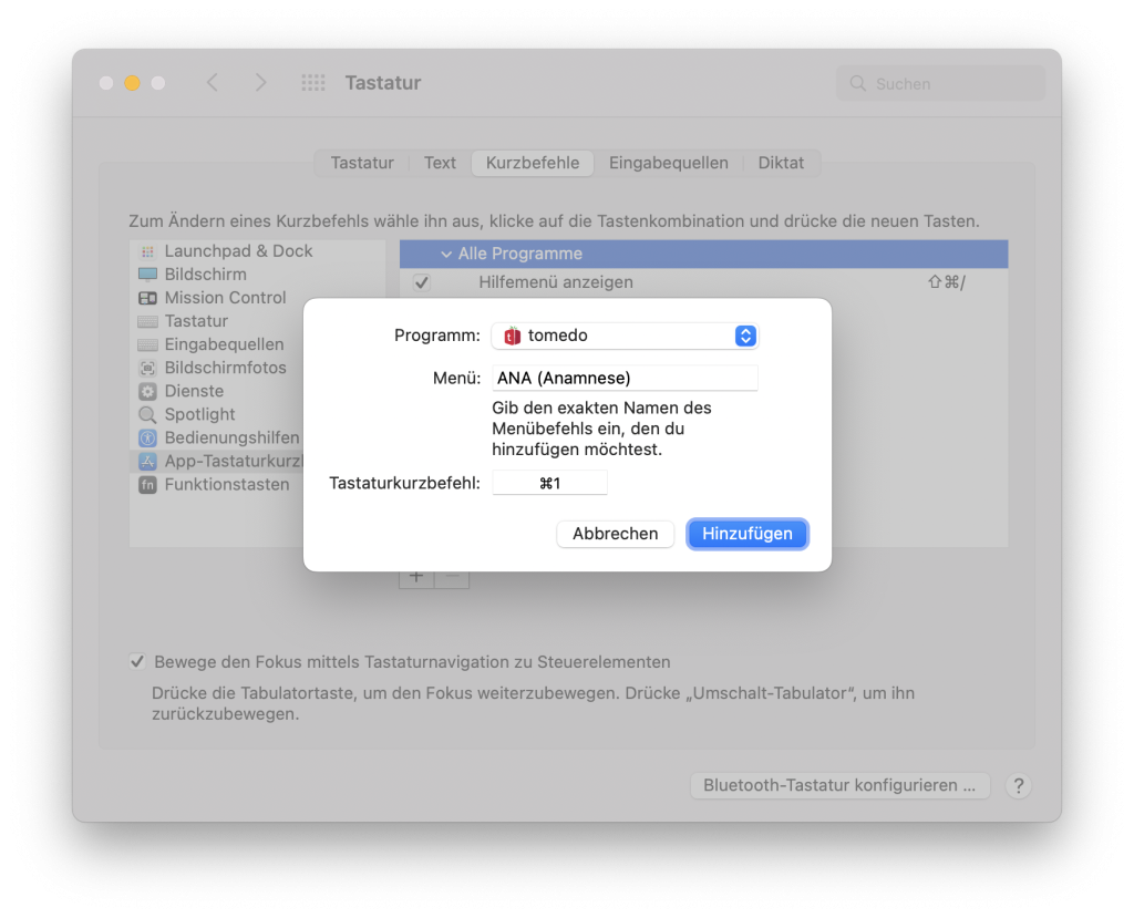 tomedo handbuch tipps und tricks tastenkuerzel hinzufuegen eingabe schweiz