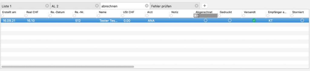 tomedo handbuch schweiz rechnungsverwaltung Abrechnungsliste filtern
