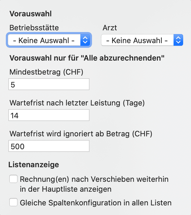 tomedo handbuch schweiz rechnungsverwaltung Konfiguration Grundeinstellungen