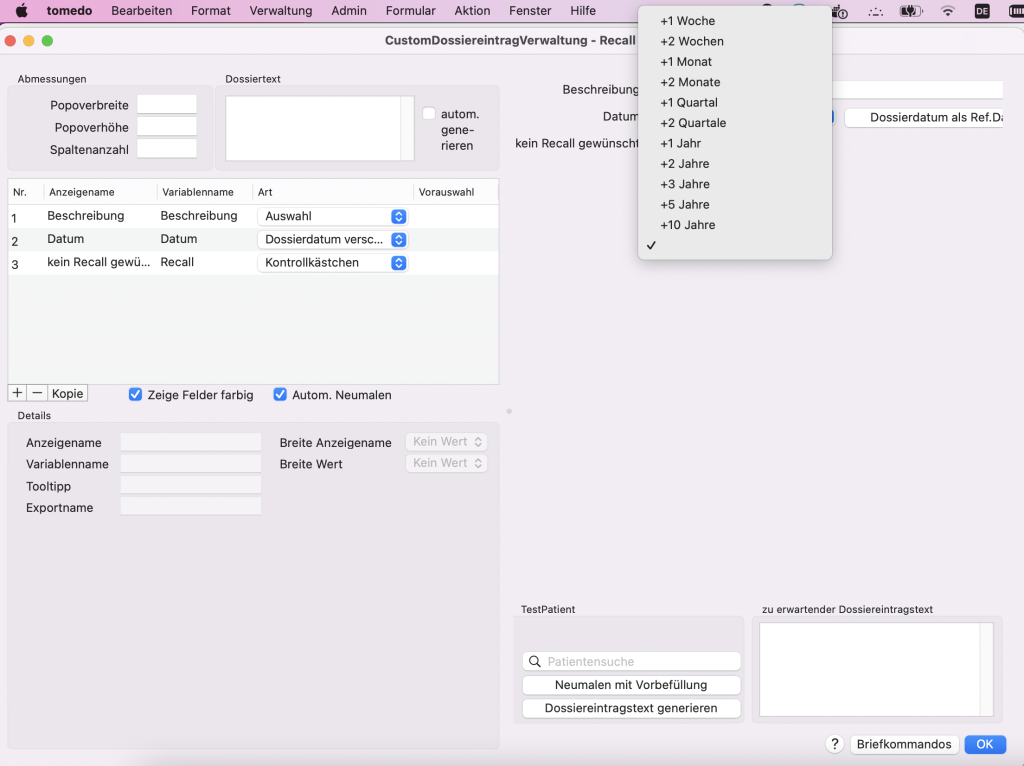 tomedo handbuch tipps und tricks recall dossiereintrag custom verwaltung schweiz