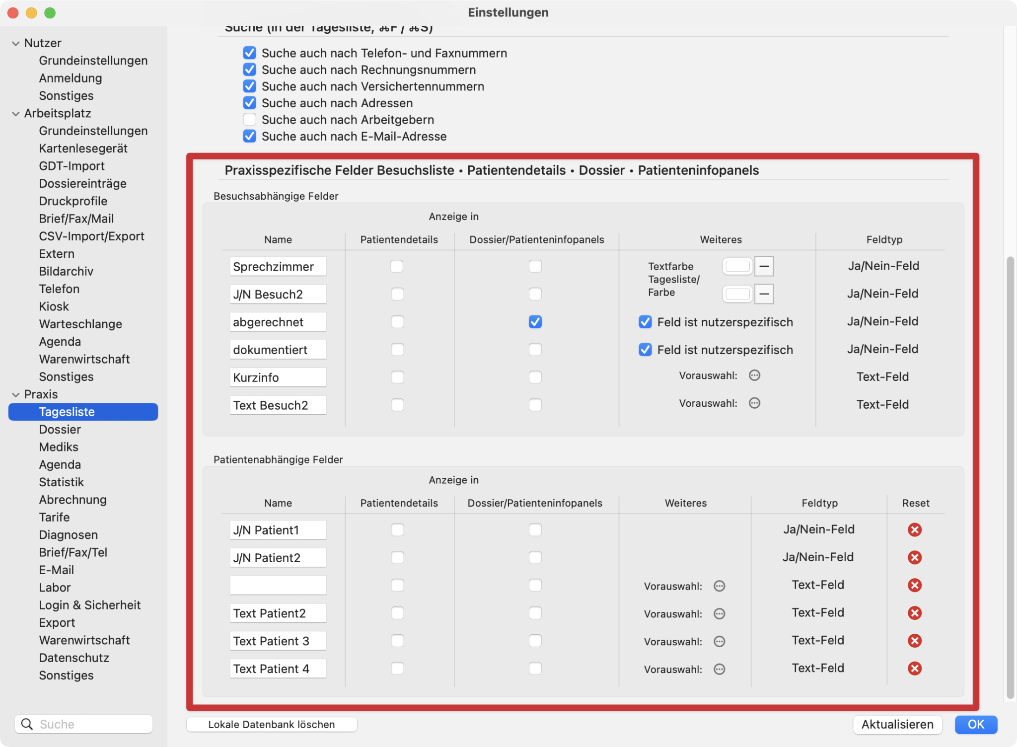tomedo handbuch schweiz formulare customformulare tagesliste einstellungen