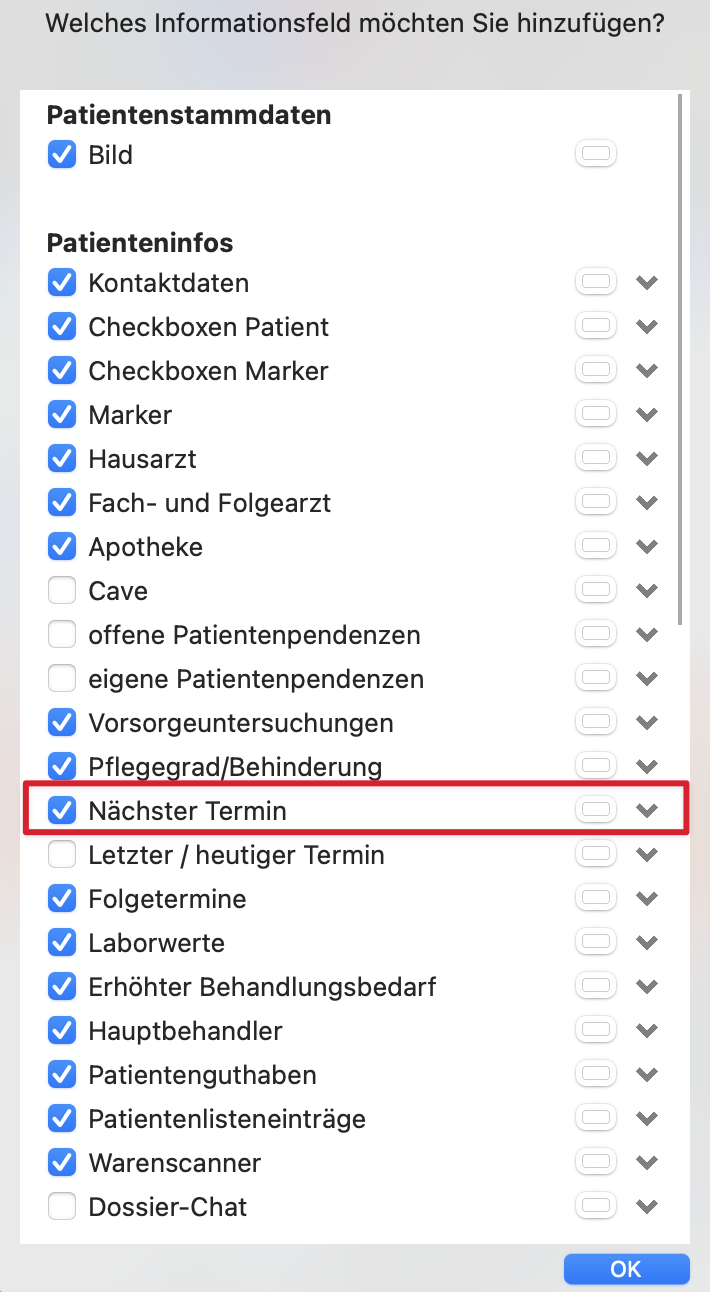 chgangelog schweiz v155 Patienteninfopanel naechster Termin