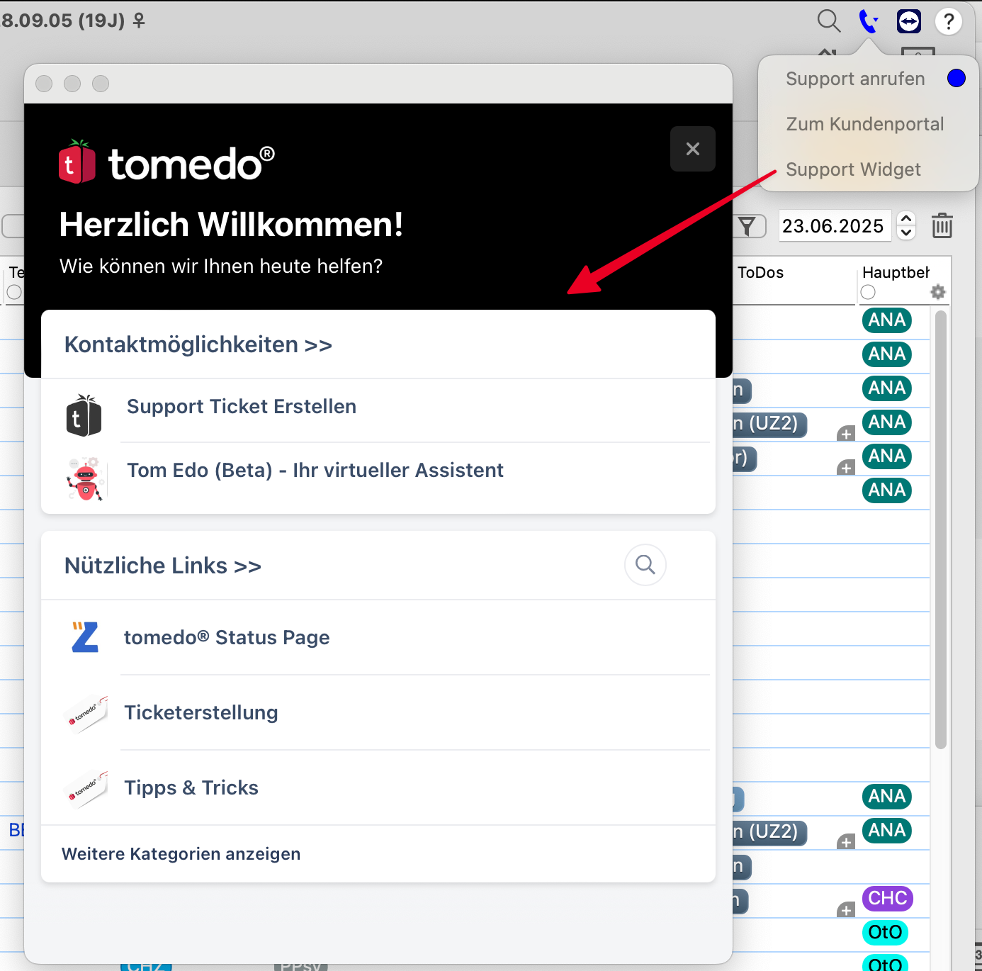tomedo changelog schweiz 156 widget
