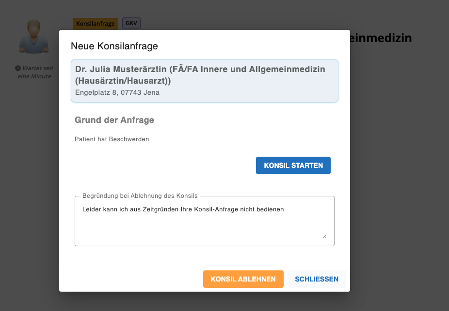 tomedo handbuch schweiz videosprechstunde facharztkonsil anfrage annehmen