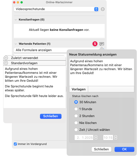 tomedo handbuch schweiz videosprechstunde online wartezimmer statusmeldung