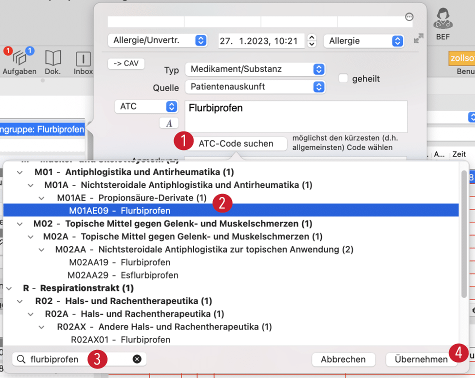 tomedo handbuch schweiz allergien dossiereintrag atc