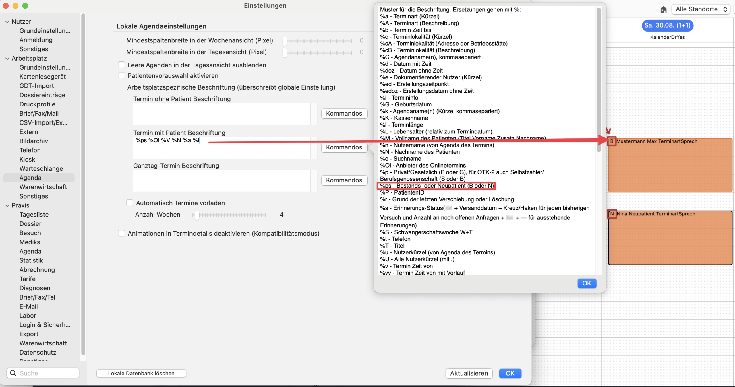 tomedo handbuch kalender kalenderfenster termin popover neupatientendaten patient termin scaled