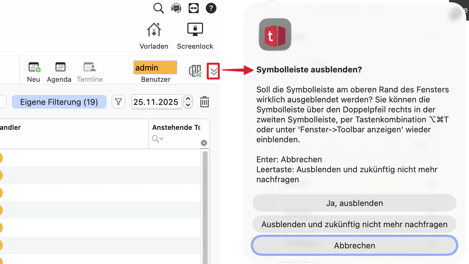 toemdo changelog 161 Symbolleiste ausblenden