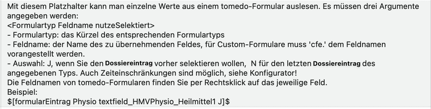 tomedo handbuch ch briefschreibung formulareintrag kommando informationen in kommandoliste